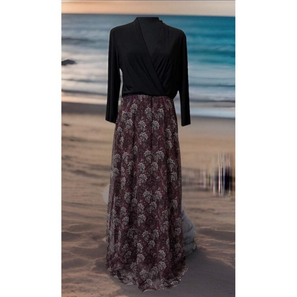 CUTE CHETTA B CAP SLEEVE Wrapped V-NECK FIT & FLARE FLORAL MAXI DRESS-8 Y2K